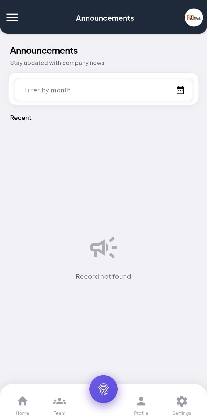 PayrollX employee app announcements screen