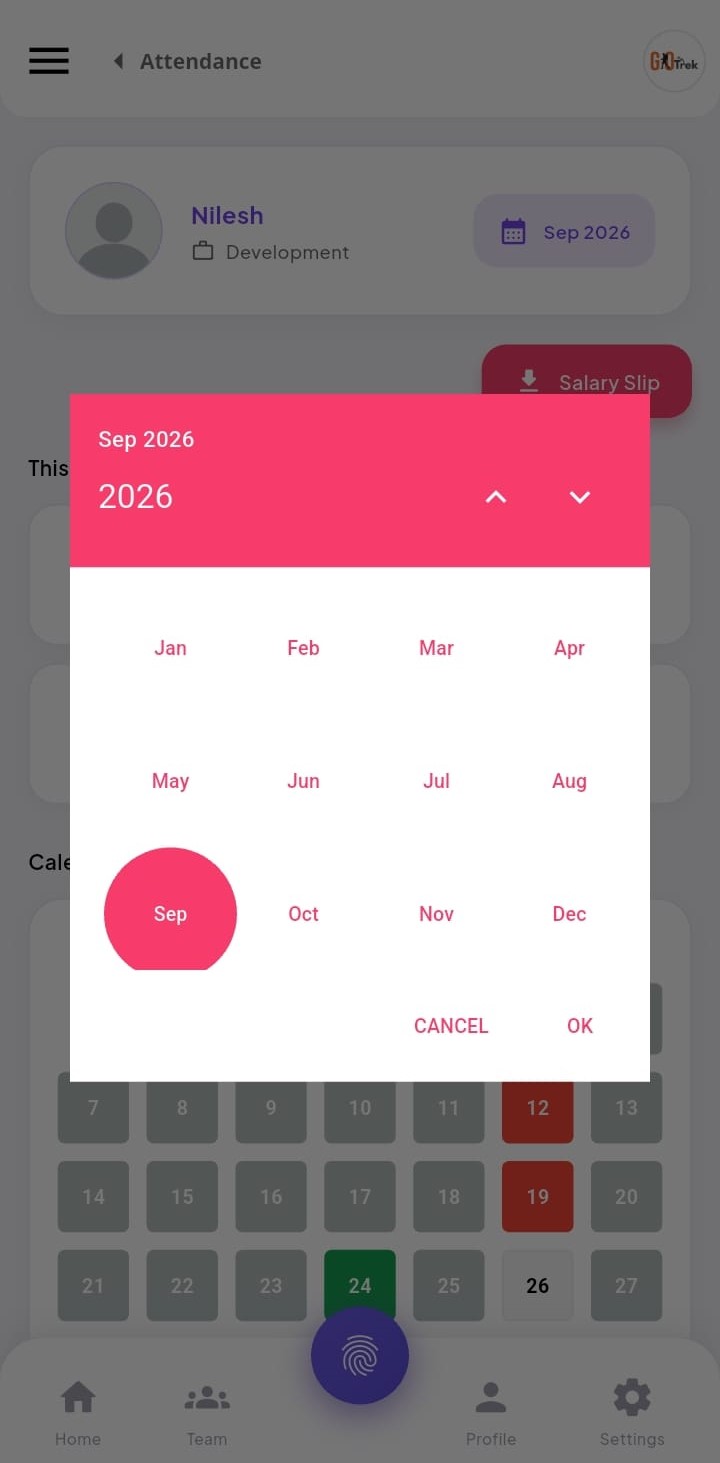 PayrollX employee app attendance calendar or list view