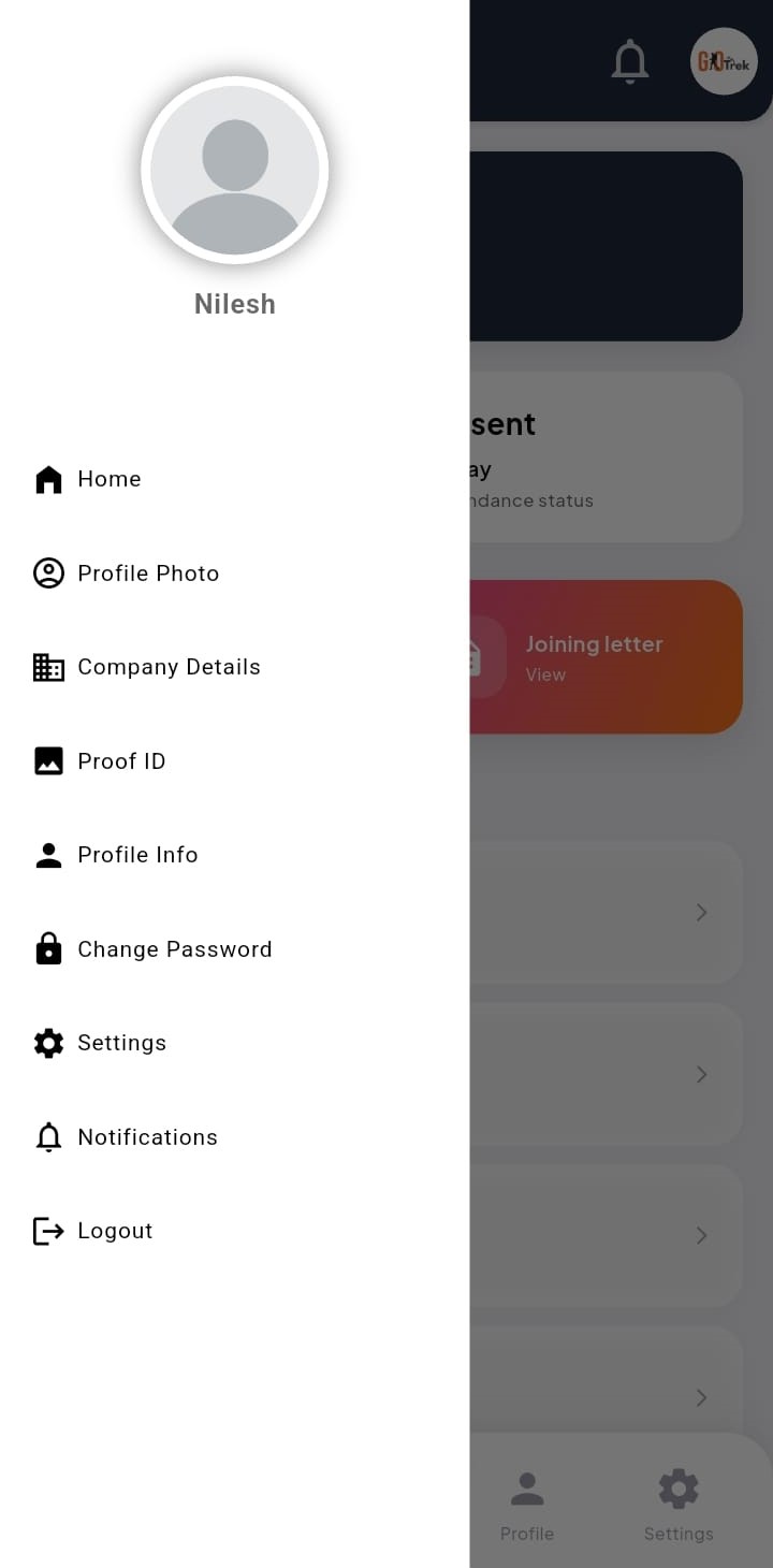 PayrollX employee app home screen with attendance actions