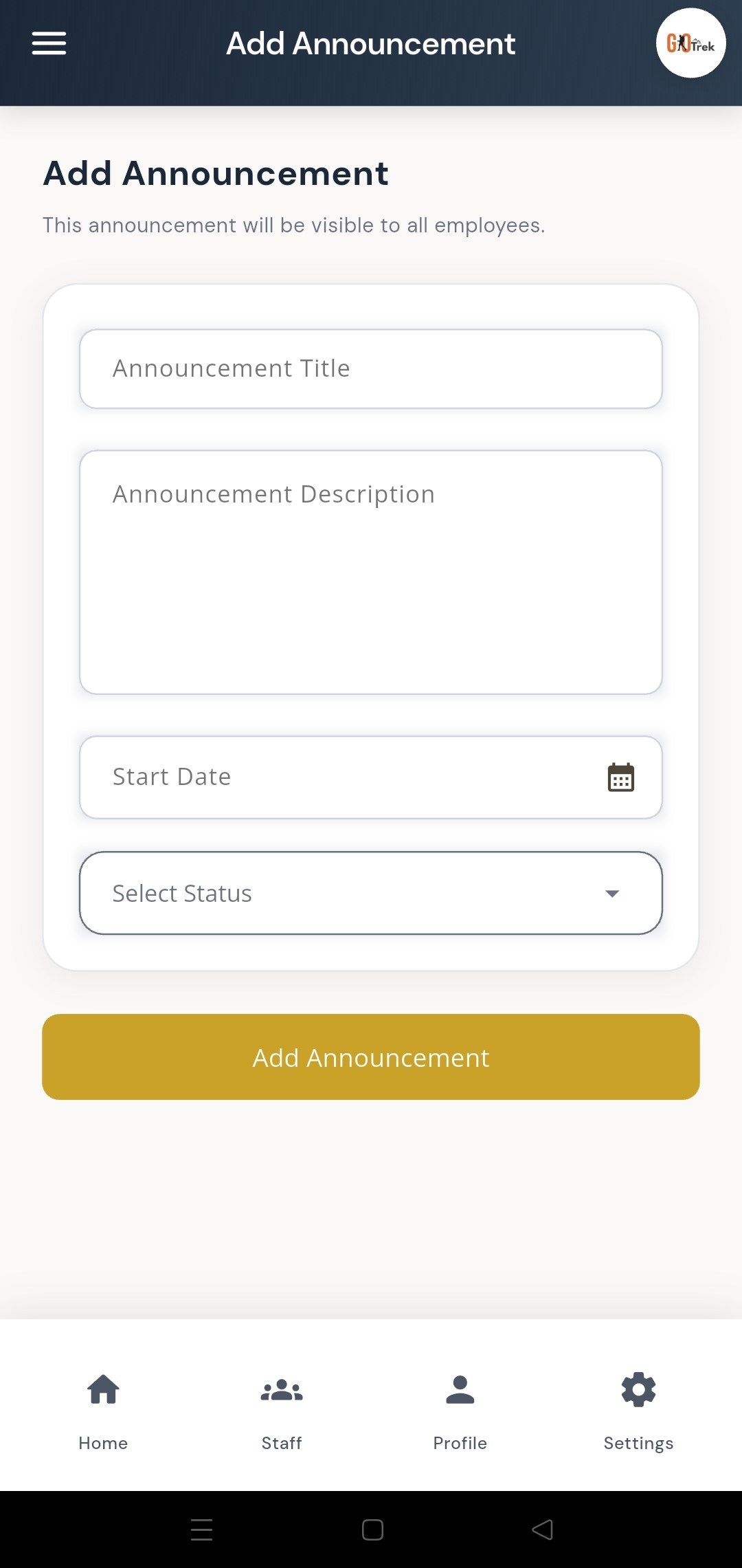 PayrollX employer app add announcement form