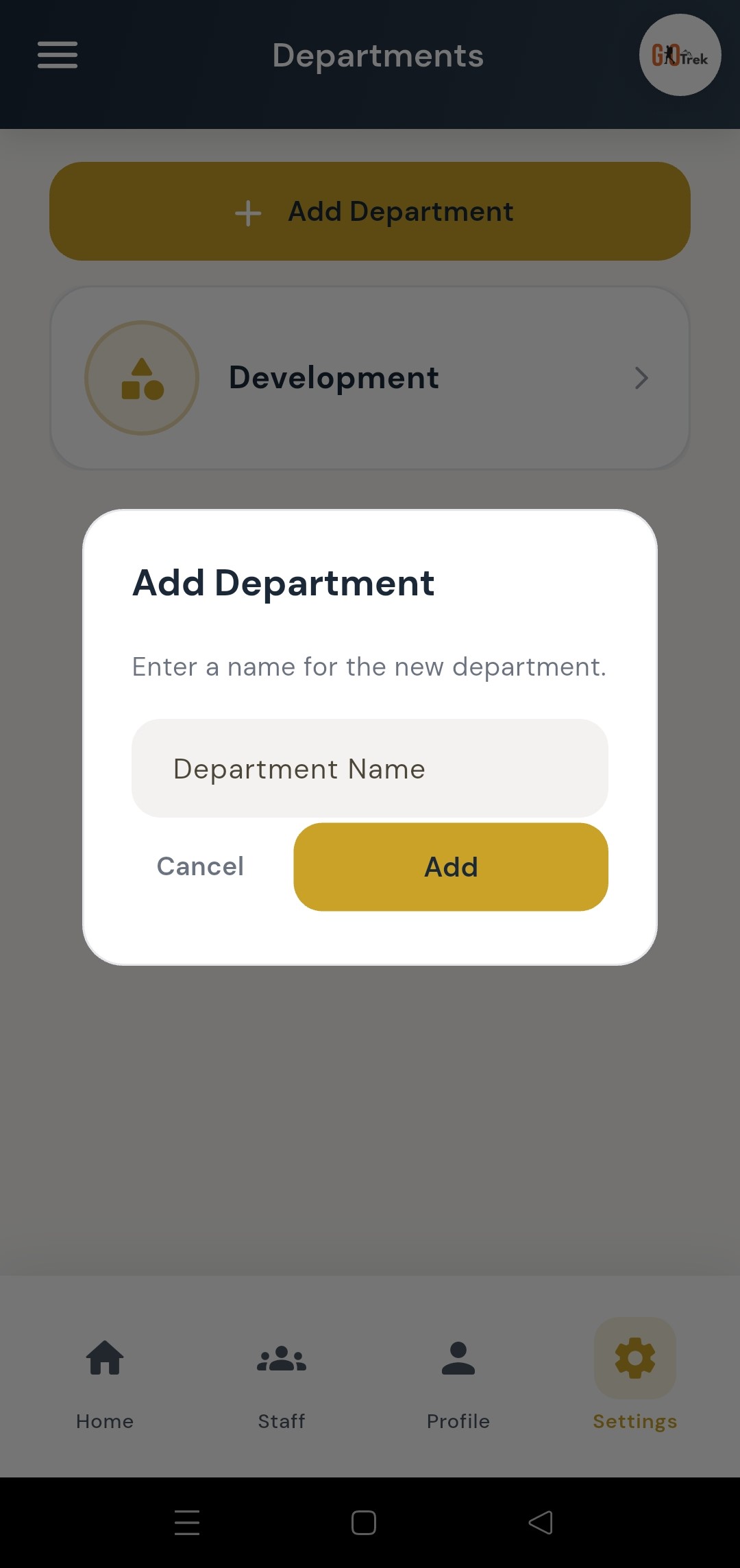 PayrollX employer app add department form