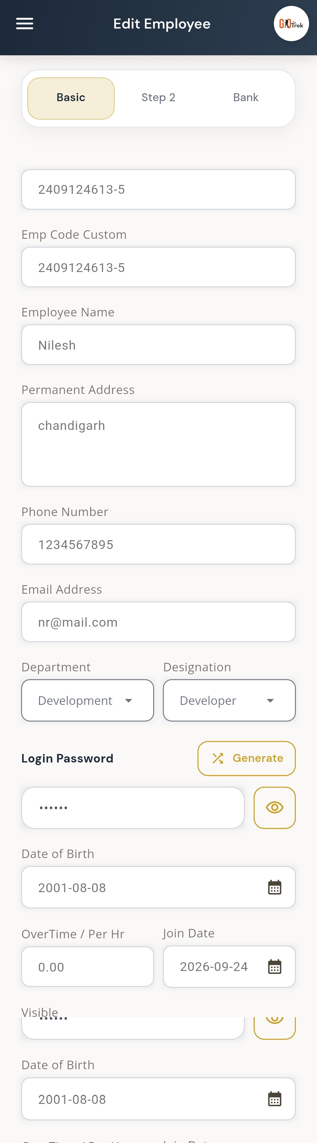 PayrollX employer app edit employee details