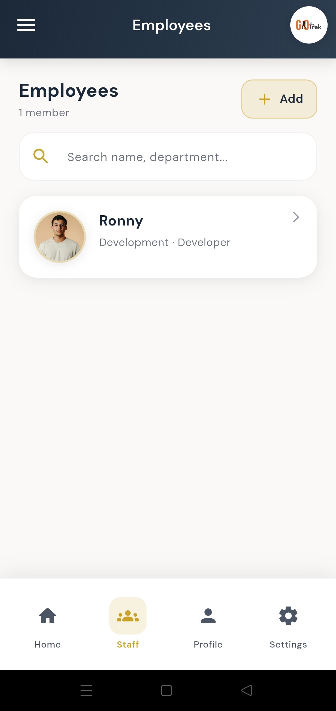 PayrollX employer app manage employees list screen