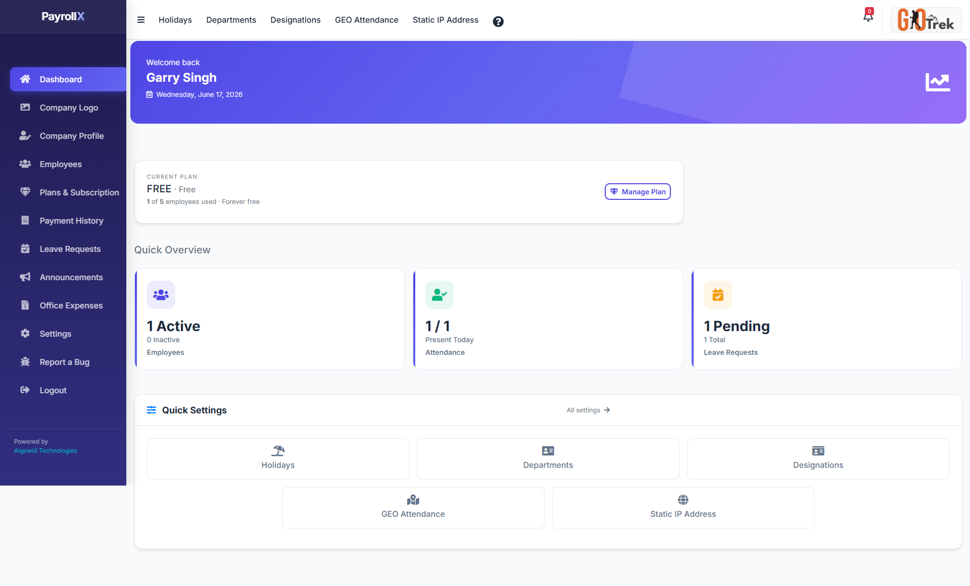 PayrollX employer web dashboard